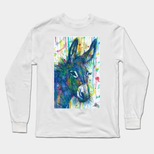 DONKEY watercolor and ink portrait Long Sleeve T-Shirt